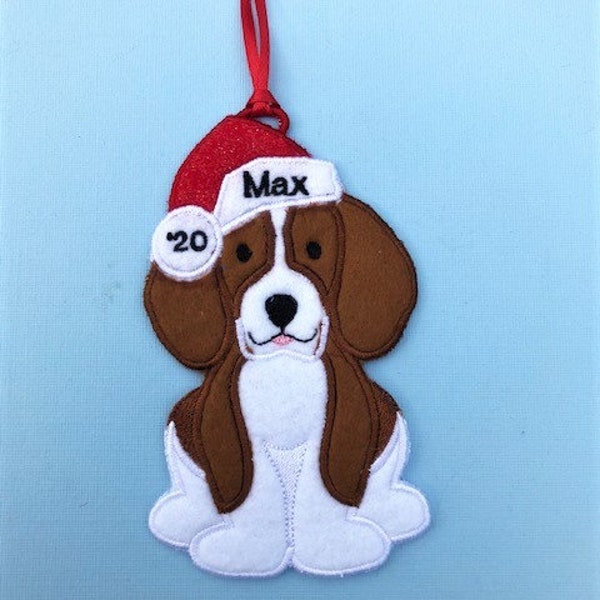 Personalized Beagle Felt Christmas Ornament, Gift Tag, Wreath Decoration, Stocking Decoration