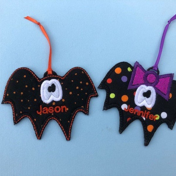 Personalized Bat (Girl or Boy) Felt Ornaments, Gift Tag, Halloween Party Favor or Decoration, Wreath Decoration