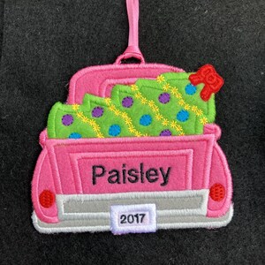 Girly Truck Felt Christmas Ornament, Wreath Decoration or Gift Tag (Personalized/Monogrammed)