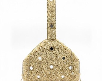 Ivory Pearl Beaded Potli Bag: Handmade Bridal Clutch Purse, Evening Statement Bag