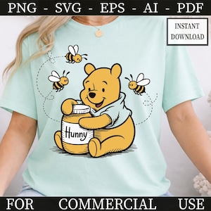 Gráfico de Winnie the Pooh con tarro de miel, imágenes prediseñadas de osos, diseño para baby shower (SVG PNG PDF)