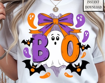Spooky Coquette Ghost PNG, Halloween Bats, Faux Glitter Brushstroke (Digital Download)