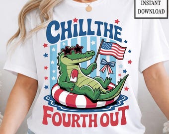 4th of July Crocodile PNG, American Flag Gator Shirt Design, Patriotic Sublimation (Digital Download)
