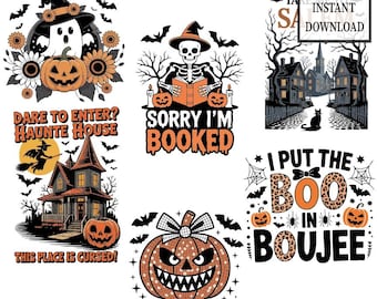 Halloween Tshirt PNG Bundle, Horror Clipart, Cute Spooky Witch Ghost Pumpkin Quotes Sublimation, Halloween Fall Shirt Designs Commercial Use