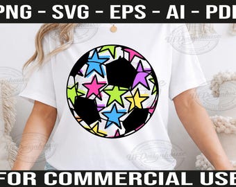 Pallone da calcio con stelle colorate PNG Design retrò per maglietta da mamma calciatrice Regalo alla moda con sublimazione