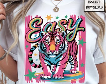 Easy Tiger PNG SVG, Colorful Stripes, Preppy Girly Design (Digital Download)