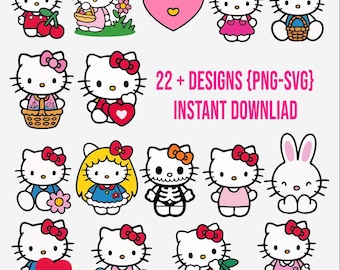 Kawaii Cat Clipart Bundle, Kitty Cartoon PNG SVG (Instant Download)