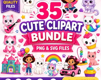 Gabby Inspired Clipart Bundle, Cat PNG SVG Files, Birthday Party Crafts (Digital Download)
