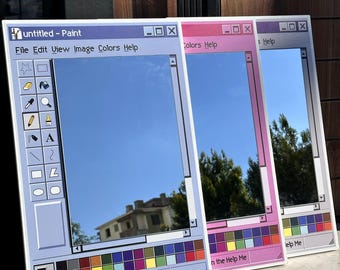 Retro MS Paint Mirror, Y2K Aesthetic Vanity Mirror, 90s Nostalgia Computer Window Desktop Decor, Cute Pastel Blue Grey Pink Selfie Mirror