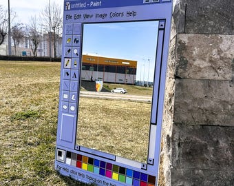 Espejo de ventana con pintura MS Paint, decoración de pared con interfaz de computadora retro, arte de escritorio con nostalgia del Y2K