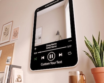 Custom Music Player Mirror, Personalized Song Title, Aesthetic Retro Playlist Mirror, Y2K Style , Custom Text Music Board, Gift for Music