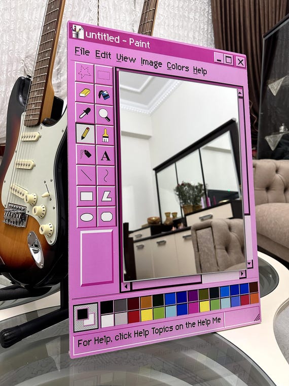 MS Paint Mirror, Y2K Aesthetic Wall Mirror, Retro Computer Window Mirror, Pink Indie Room Decor, TikTok Bedroom Decor