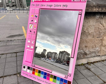 TikTok Bedroom Decor, Y2K Aesthetic Wall Mirror, MS Paint Mirror, Retro Computer Window Mirror, Pink Indie Room Decor,