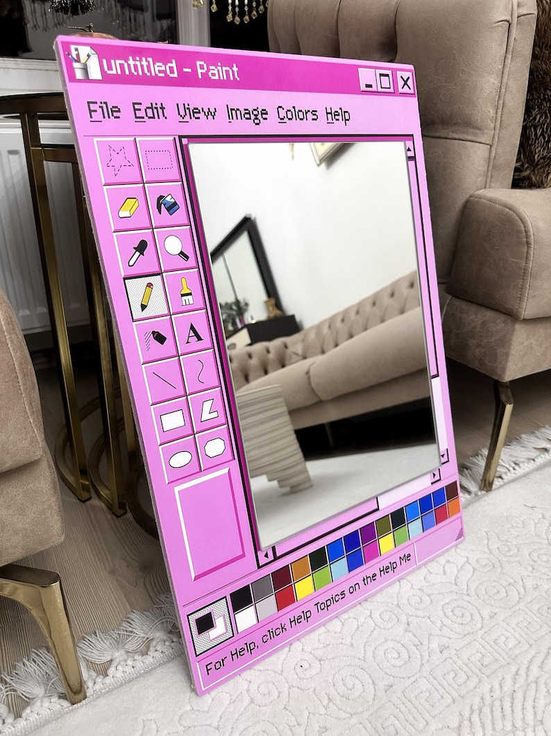 MS Paint Mirror, Y2K Aesthetic Wall Mirror, Retro Computer Window Mirror, Pink Indie Room Decor, TikTok Bedroom Decor image 3