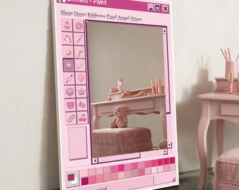 Pink MS Paint Mirror, Y2K Aesthetic Room Decor, Retro Computer Nostalgia Wall Art, Custom Text Mirror, Pastel Pink Mirror, Gamer Girl Gift
