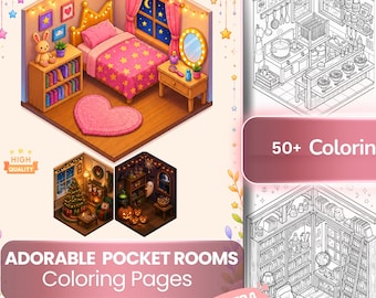 Kawaii Isometric Pocket Room Coloring Pages Kids Adults Interior Design Activity Sheets Aesthetic  Line Art Printable PDF Digital Download