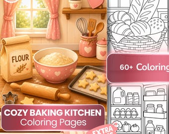 Bold and Easy Cozy Baking Kitchen Coloring Pages Adults Teens Kids Stress Relief Marker Practice Aesthetic Printable PDF Instant Download