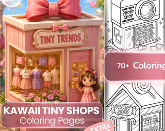 Kawaii Coloring Pages 70+ Cute Storefront Shops Kids Adults Printable PDF Instant Download Cozy Activity Book