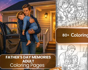 Father's Day Coloring Pages Adults Kids Dad Memories Coloring Book Activity Sheets Gift from Son Daughter Printable PDF Instant Download
