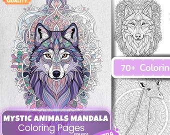 Animal Mandala Coloring Pages Kids Adults Mystic Coloring Book Wolf Owl Lion Stress Relief Activity Sheets Printable PDF Instant Download