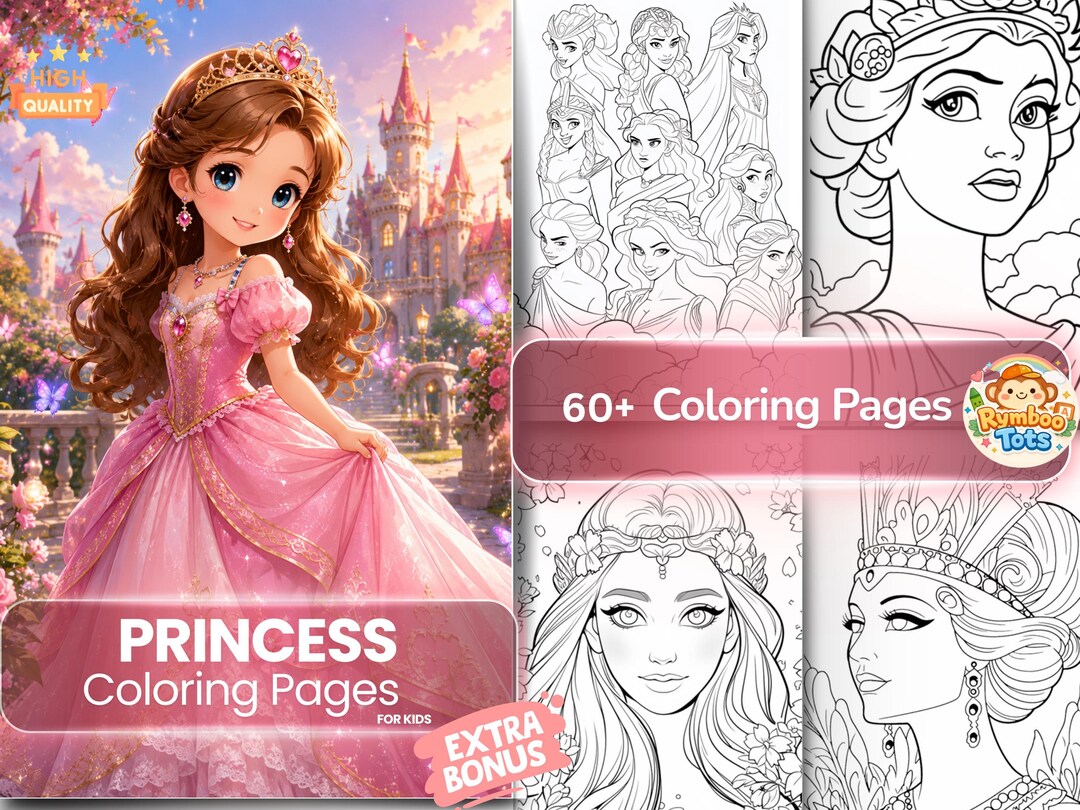Princess Coloring Pages Girls Kids Kawaii Fairy Tale Coloring Book ...