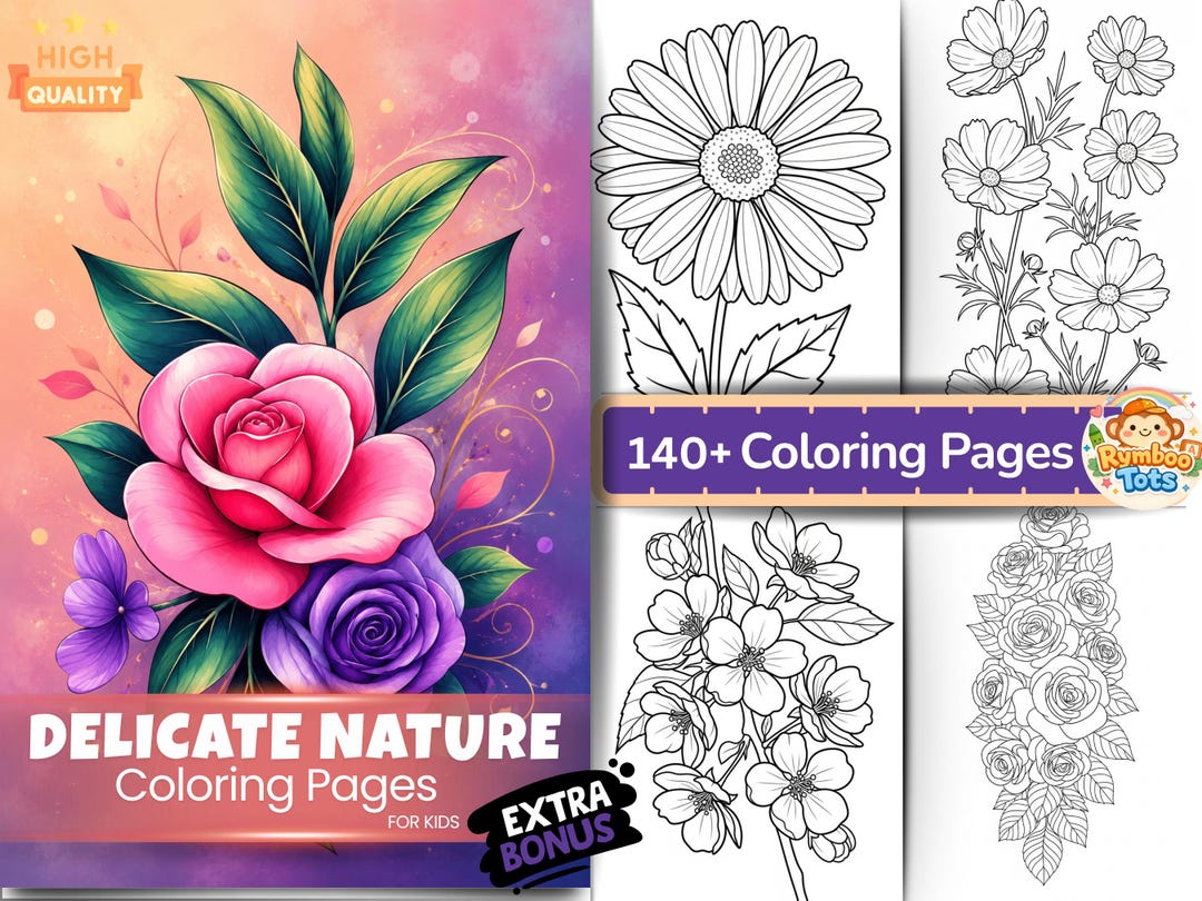Flower Coloring Pages Adults Kids Botanical Floral Coloring Book Bold ...