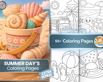 Bold and Easy Summer Days Coloring Pages Adults Teens Kids Stress Relief Marker Practice Kawaii Beach Printable PDF Instant Download
