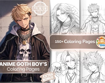 Anime Goth Boys Coloring Pages Kids Adults Kawaii Manga Coloring Book Dark Fantasy Chibi Boys Activity Sheets Printable PDF Instant Download