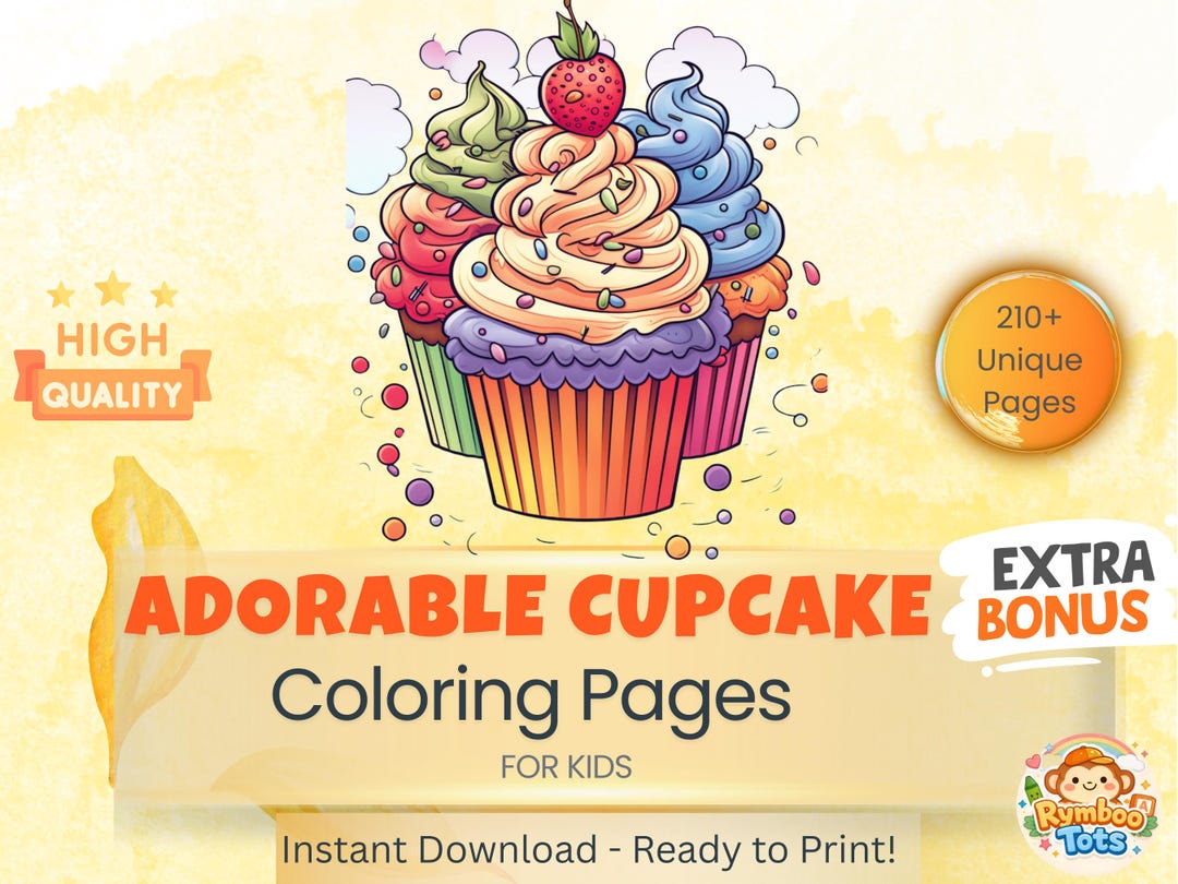 Kawaii Cupcake Coloring Pages Kids Adults Cute Dessert Coloring Book ...