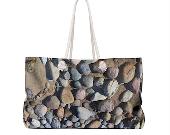 Pebble Beach Print Weekender Bag | Coastal Stones Travel Tote