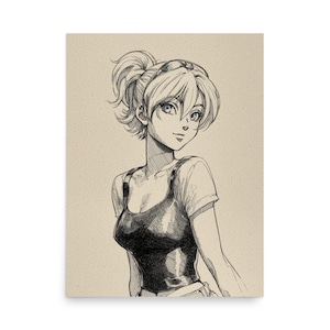 Anime-schetsposter – print casual meisjes hoge paardenstaart zwart – kamerdecoratie