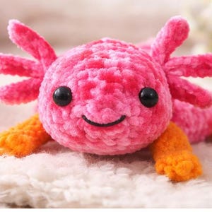 Niedliche Axolotl-Häkelanleitung – Kawaii Amigurumi – Häkelanleitung als PDF in Französisch und Englisch zum Herunterladen – Axolotl-Plüschtier – Ausführliche Anleitung