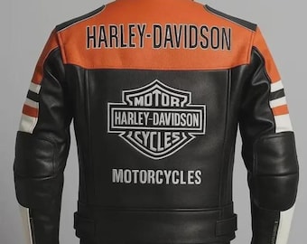 Harley-Davidson Men’s Black Genuine Cowhide Leather Motorcycle Jacket – Classic Biker Racing Style, Cafe Racer Inspired HD Riding Gear, Gift