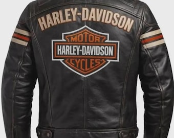 Harley-Davidson zwarte echte rundlederen motorjas heren – klassieke motorracestijl, op caferacer geïnspireerde HD-rijkleding, cadeau