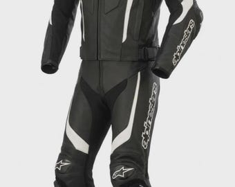 Zwart leren Alpinestars-pak met CE-bescherming | Racemotorpak | Cadeau voor hem