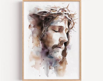 Jesus Crown of Thorns Watercolor Art, Minimalist Religious Print (Digital Download)