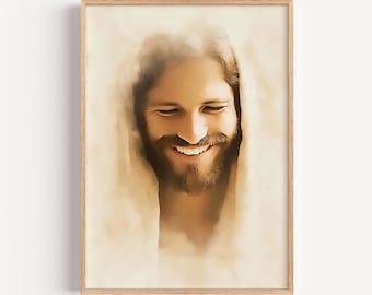 Jesus Christ Gentle Smile Portrait, Minimalist Christian Wall Art (Digital Download)