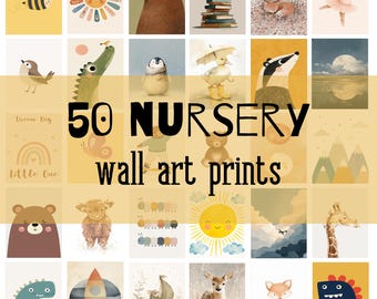 50 nursery wall art prints | Nursery Decor | Mixed Styles | Instant Digital Download