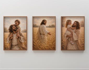 Jesus with Children Christian Nursery Art – Set of 3 Impasto Painting (Digital Download)
