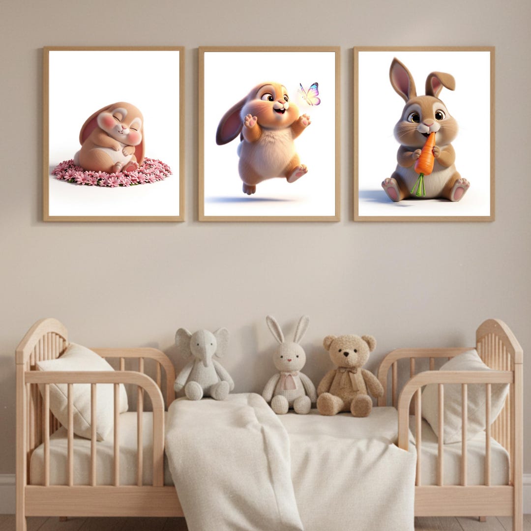 Bunny Nursery Prints Set of 3, Printable Easter Baby Room Art ...