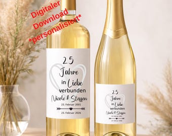 Digitale Datei * Flaschenetikett * Silberhochzeit * In Liebe verbunden * Silberne Hochzeit * personalisiert *     Heiraten * Ehe * Hochzeit