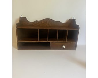 Wooden Desk Cubby Shelf With Pullout Drawer. Mcm
