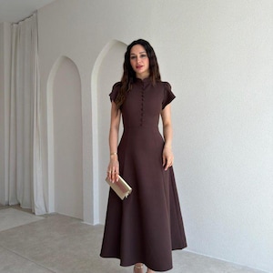 cream and brown dress for wedding guest Soleil