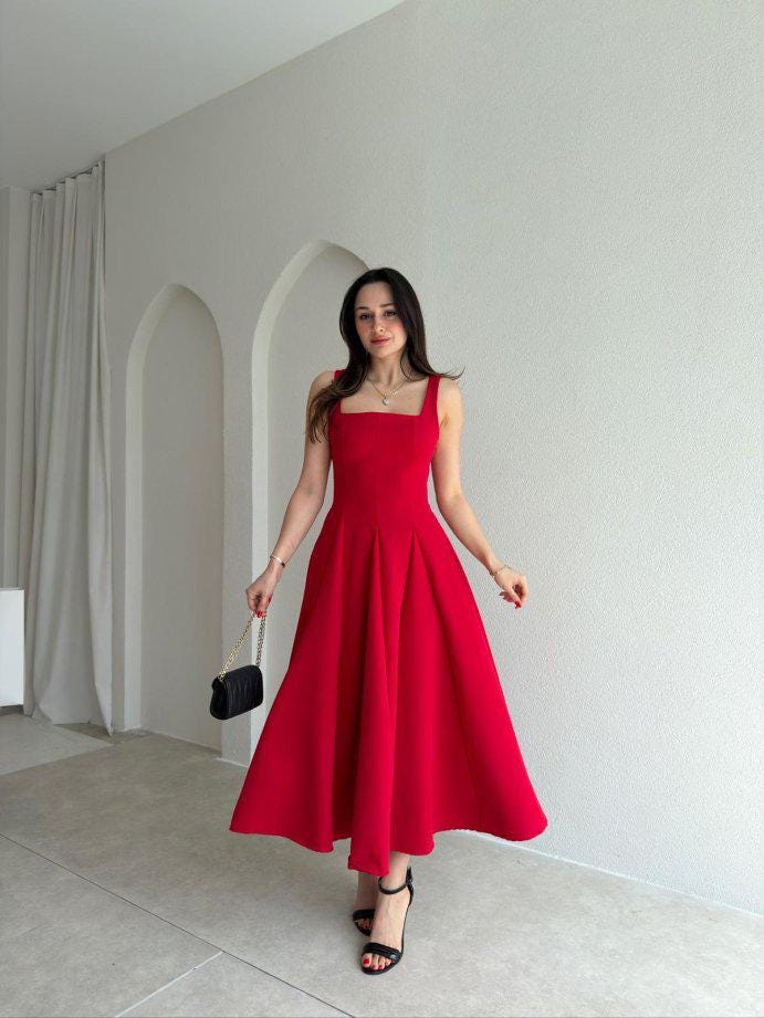 Red Fit Flare Dress - Etsy