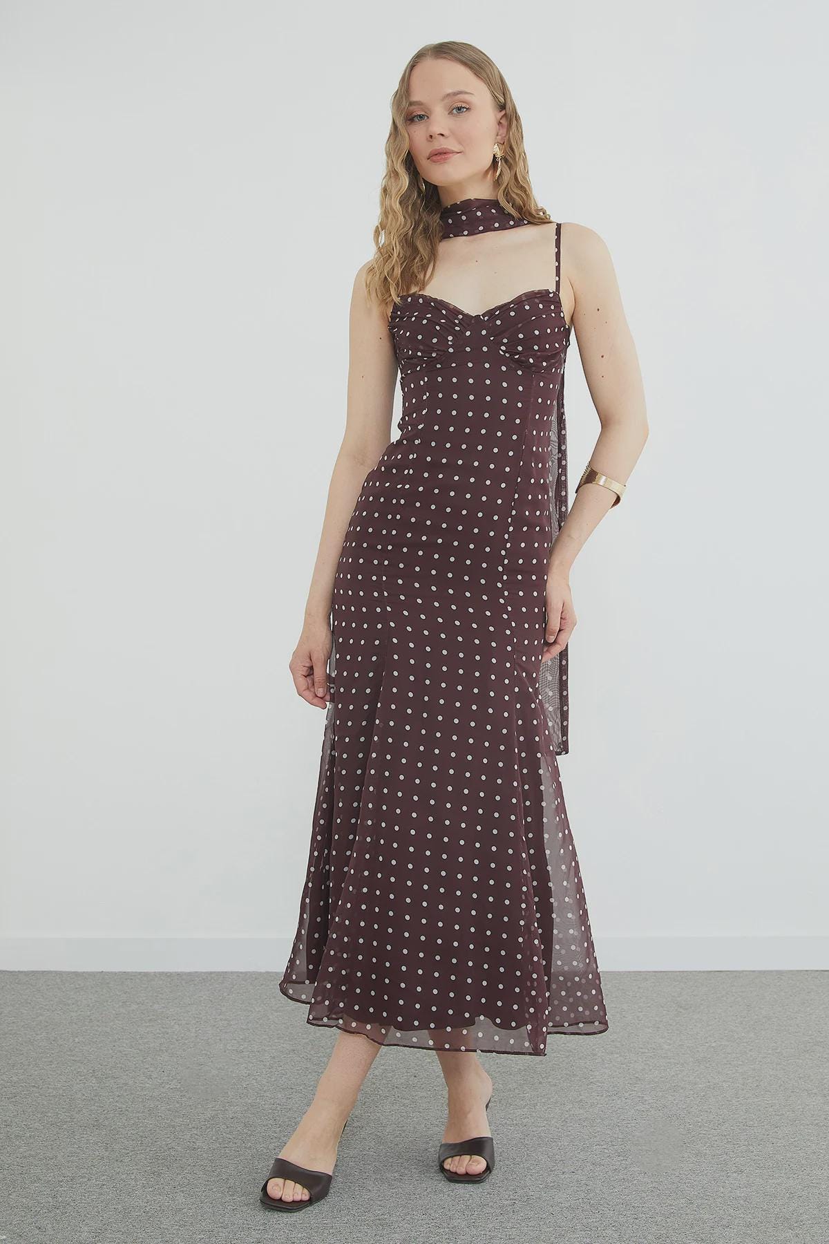 burgundy polka dot midi dress Tie-detailed draped polka-dot silk midi dress - burgundy