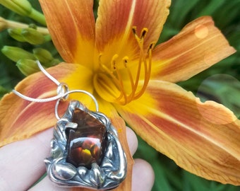 Tiger's Fire~ Fire Agate and Sterling Silver Pendant, Necklace, Gemstone, Amulet