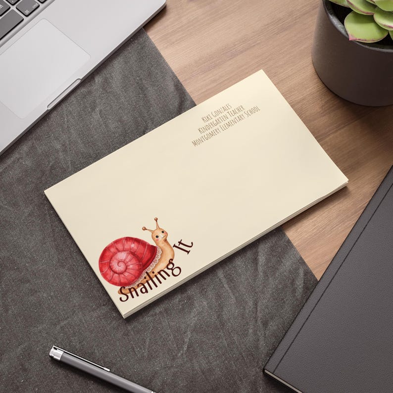 Snail Taking Notes Kawaii Snail Post-it Note Pads, Personalized Sticky Notes | Snail Memo ...
