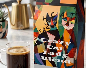 Cadeau café pour femme chat, café en grains entiers ou moulus pour femme chat, anniversaire, fête des mères ou Noël