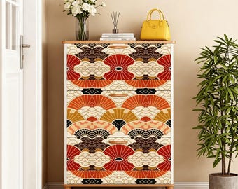 Imperial Japandi Shoe storage Cabinet, Japanese Midcentury pattern shoe cabinet storage shelf (Made in USA)