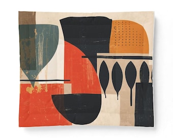 Mid Century Abstract Geometric Cotton Comforter | Retro Modern Bedding